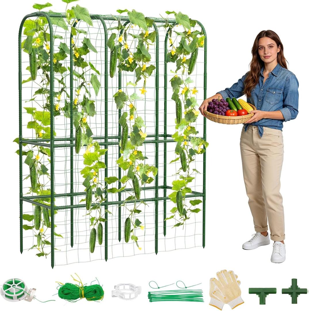 62" Tall Cucumber Trellis for Raised Bed, Garden Trellis for Climbing Plants Outdoor, U-Shape Metal Arch Vegetables Trellis Plant Support for Zucchini Squash Vines (50.8*17*62inch (L*W*H))