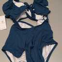 Charmo Ruffle Ribbed Maternity Swimsuit One Piece High Waisted Pregnancy Bathing Suits Push Up Swimwear (Small, #7g Dark Blue)