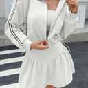 Fisoew Womens 2 Piece Outfits Skirts Sets Quarter Zip Cropped Sweatshirts Casual Mini Skorts Workout Lounge Wear Sweatsuits (White) Medium 