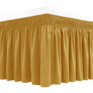 Biscaynebay Wrap Around Bed Skirts for King & Cal King Beds 17" Long Drop, Gold Adjustable Elastic Dust Ruffles Easy Fit Wrinkle Resistant Silky Luxurious Fabric Machine Washable