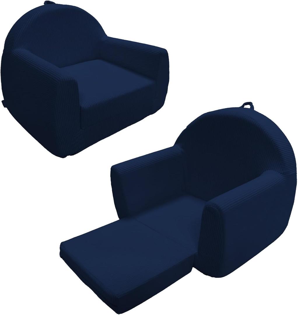 Toddler Couch, Soft Kids Couch Bed Fold Out, 2-in-1 Kids Chairs Comfy, Toddler Chairs 1-11 Years Old, Toddler Chairs Comfy, Kid Sofa Lounge Chair(100% Polyester, Navy Blue, 27.5"17.7"20.8")