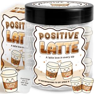 Positive Coffee Affirmations Jar With 60 Cards - Emotional Support Latte - Emotional Support Coffee Gift For Women Men, Coworkers, Teacher - Teen Girl Gifts Trendy Stuff - White Elephant Gifts
