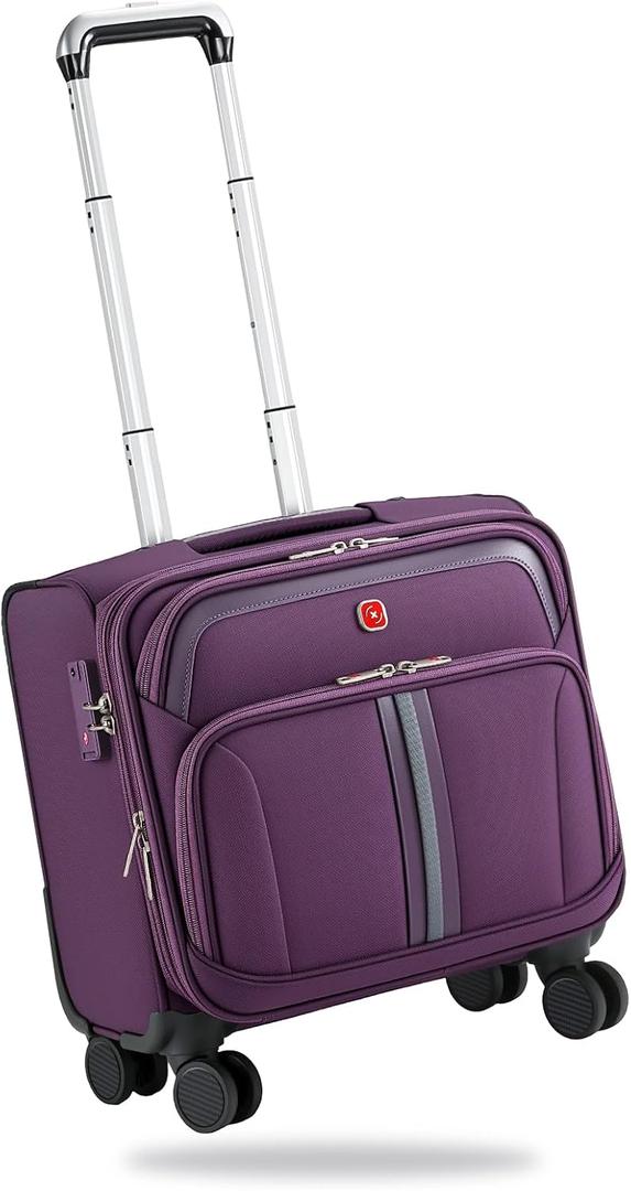 ROPLUS Underseat Carry-On Luggage Lightweight Rolling Tote Bag with 4 Spinner Wheels (Purple, 16-Inch)