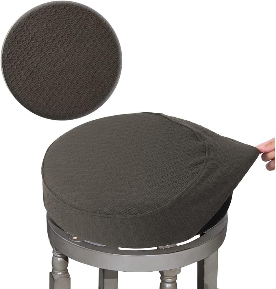 BUYUE Bar Stool Covers, Luxury Fabric Dia.16-18" Round Crease-Resistant Stretchy Washable Jacquard Dustproof Stool Seat Slipcover, L-Brown-1 Count