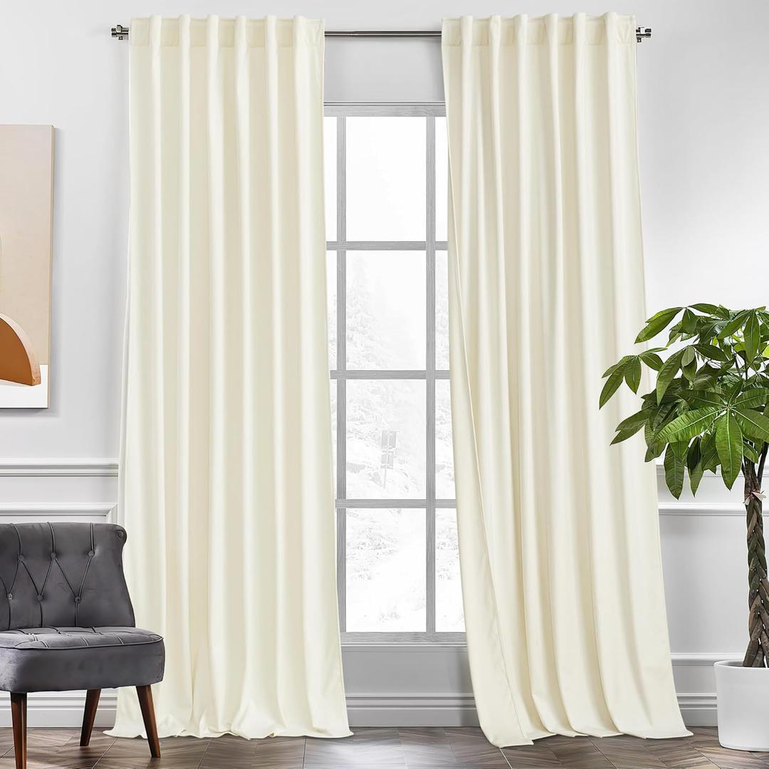 KGORGE Ivory Velvet Curtains 102 inches 2 Panels, Velvet Blackout Curtains for Bedroom Living Room, Soft Darkening Thermal Insulating Window Drapes, Back Tab Rod Pocket, W 52 x L 102