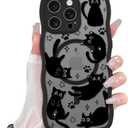 Cute Case for iPhone 13 Pro Case [Compatible with MagSafe] with Kawaii Black Cats Cat Print Pattern Design for Women Girls, Soft Wavy Edge Anti-Slip Animal Magnetic Protective Phone Cover