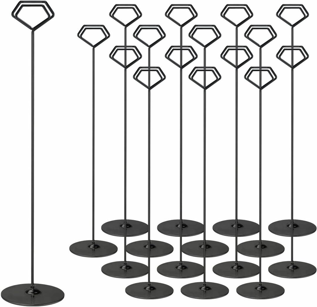 Urban Deco 16PK Table Number Holders 12 Inches Diamond Place Card Holder Metal Table Card Holders, Picture Holders For Tables, Card Holder Stand For Wedding Dcor - Black Sign Holder