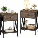 VECELO Nightstands Set of 2, Modern Bedside End Tables, Night Stands with Drawer and Storage Shelf for Living Room Bedroom, Industrial Metal Frame