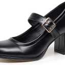 VenusCelia Women's Mary Jane Pump Heeled Shoe (8, Black)