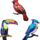 3 Pcs Metal Birds Wall Art Garden Decor, Cardinal Outdoor Wall Art Patio Fence Yard Decoration, 3D Colorful Birds Wall Hanging Sculpture for Garden Outside Livingroom
