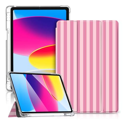 TopPerfekt Case for iPad 11th (A16) 11-inch 2025/10th Generation 10.9-inch 2022, Stripes [Auto Wake/Sleep] with Pencil Holder, Clear Transparent Back Shell Slim Stand Shockproof Tablet Cover- Pink