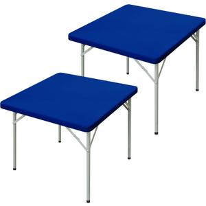 2 Pack Square Fitted Tablecloth 34X34 Inch Stretch Spandex Card Table Cover Blue Washable Table Cloth Elastic Table Topper for Indoor and Outdoor