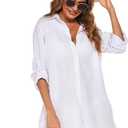 HOTOUCH Women Boyfriend Shirts Button Down Long Sleeve Blouse Cuffed Sleeve Collared Shirt (Large, A-white)
