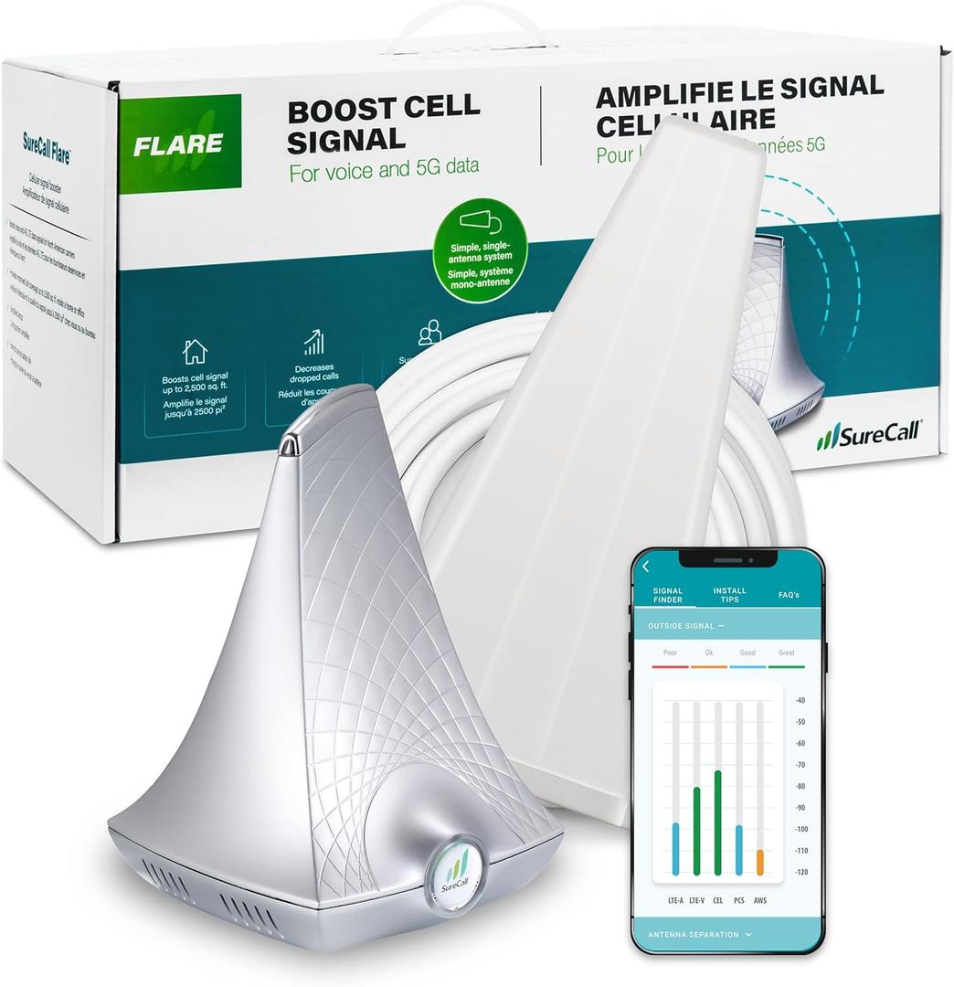 SureCall Flare 3.0 Cell Phone Signal Booster for Home & Office up to 3500 sq ft, Boosts 5G/4G LTE, Yagi Outdoor Antenna, Multi-User, Verizon AT&T Sprint T-Mobile, FCC Approved, USA Company