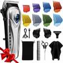 Chicclly Professional Hair Clippers for Men&Women, Low Noise Hair Cutting Kit with 10 Color Combs, LED Display, Gifts for Men, 5H Cordless Clippers and Trimmers Set with Scissors,Cape