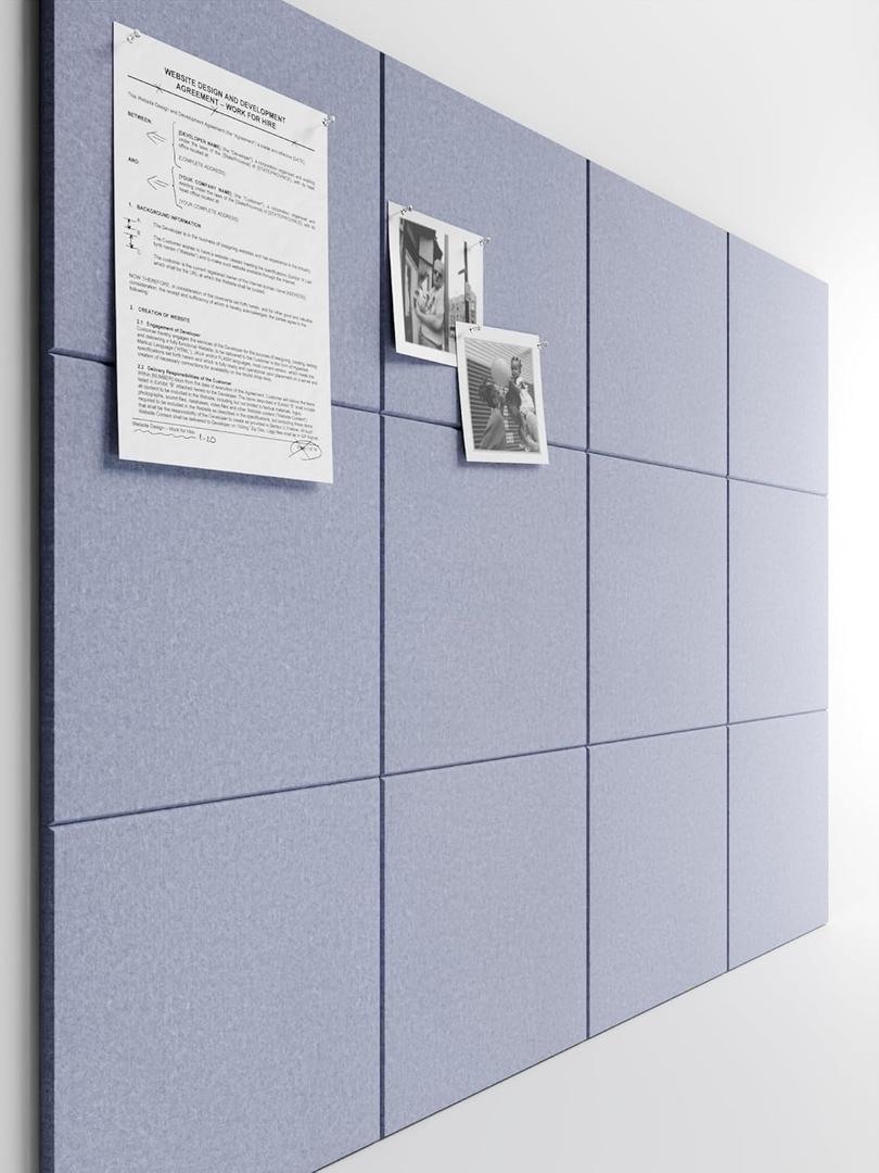 Bumusty Large Cork Board 47"x35" Alternative - 12 Pack Felt Wall Tiles with 70 Safe Removable Adhesive Tabs, 30 Pushpins, Cork Boards for Walls Pin Board Bulletin Board Office Decor (Soft Periwinkle)