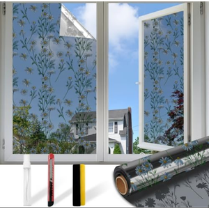 Countewol Upgraded Window Privacy Film One Way Daytime Privacy Static Cling Sun Blocking Anti UV Reflective Window Tint for Home and Office (Black - Silver（Daisy）, 42.27 X 78.7 in)