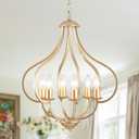 6 Lights Vintage Farmhouse Light Fixtures, Pendant Lights Kitchen Island Lighting, Modern Kitchen Light Fixtures Over Table Gold Chandelier for Dining Room Hallway Entryway Bedroom Foyer, Regular 6-lights