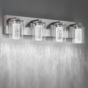 SineRise Brushed Nickel Vanity Light (4-Light, 24-Inch), (3000K/4000K/6000K, Dimmable), Eye Protection LED Bathroom Light Fixture, Modern Wall Light Over Mirror with Clear Glass Shade