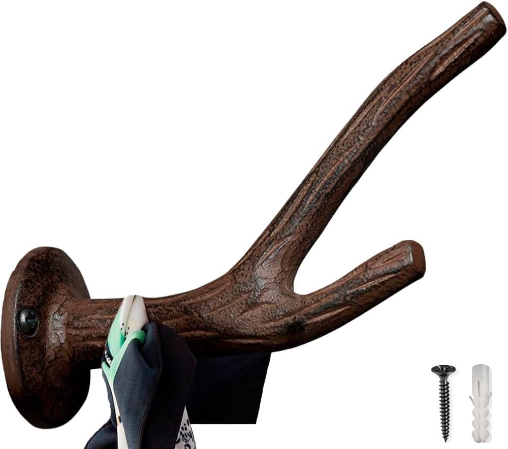 Cast Iron Branch Wall Mounted Hook - Hook for Coat, Jacket, etc - Coat Hook - Vintage, Rustic, Decorative - with Screws and Anchors - 5" Long (Brown)