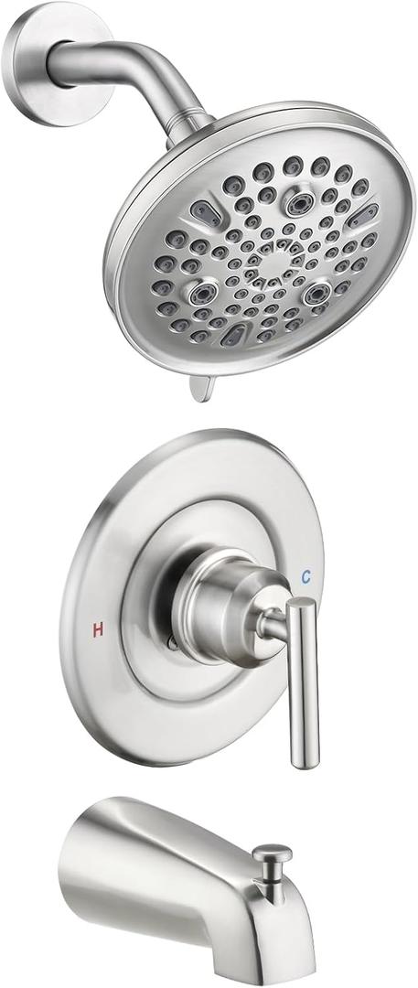 Replacement for Moen Shower Faucet Trim Kit, 9-Setting High Pressure Rain Showerhead, Shower Handle& Tub Spout, (Valve& Catridge Not Inclued), Brushed Nickel