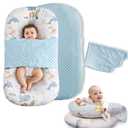 Baby Lounger Pillow, 2-in-1 Infant Lounger Pillow for Newborn 0-24 Months for Tummy Time, 2 Sides Soft & Breathable 100% Cotton Cover, Portable Baby Nest, Newborn Essentials & Gifts for Babies (Blue)