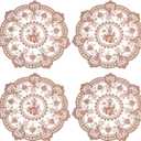 Uxcell 4Pcs Retro Lace Placemats, 13x13inch Round French Crochet Doilies Delicate Embroidered Vase Mat Coaster for Dining Table Home Decoration, Dusty Rose