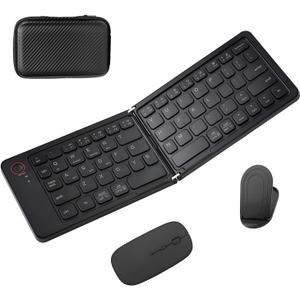 Foldable Keyboard and Mouse, Folding Keyboard Mouse Combo with Travel Case,Bluetooth Portable Mouse Keyboard for iPads Laptop Tablets-Black