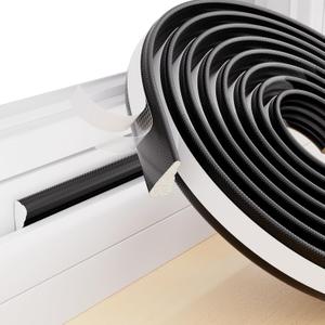 ESUFEIR 196" Wedge Sliding Window Weather Stripping Door Gap Filler,Adhesive Window Insulation for Winter Door Seal Strip,Soundproof Foam Tape for Frame,Black