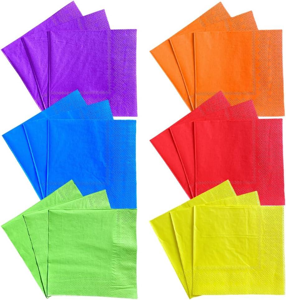 120 Pcs Colorful Cocktail Napkins Colored Dessert Napkins Restaurant Bar Napkins Luncheon Paper Napkins Wedding Birthday Party Napkins for Party Favors