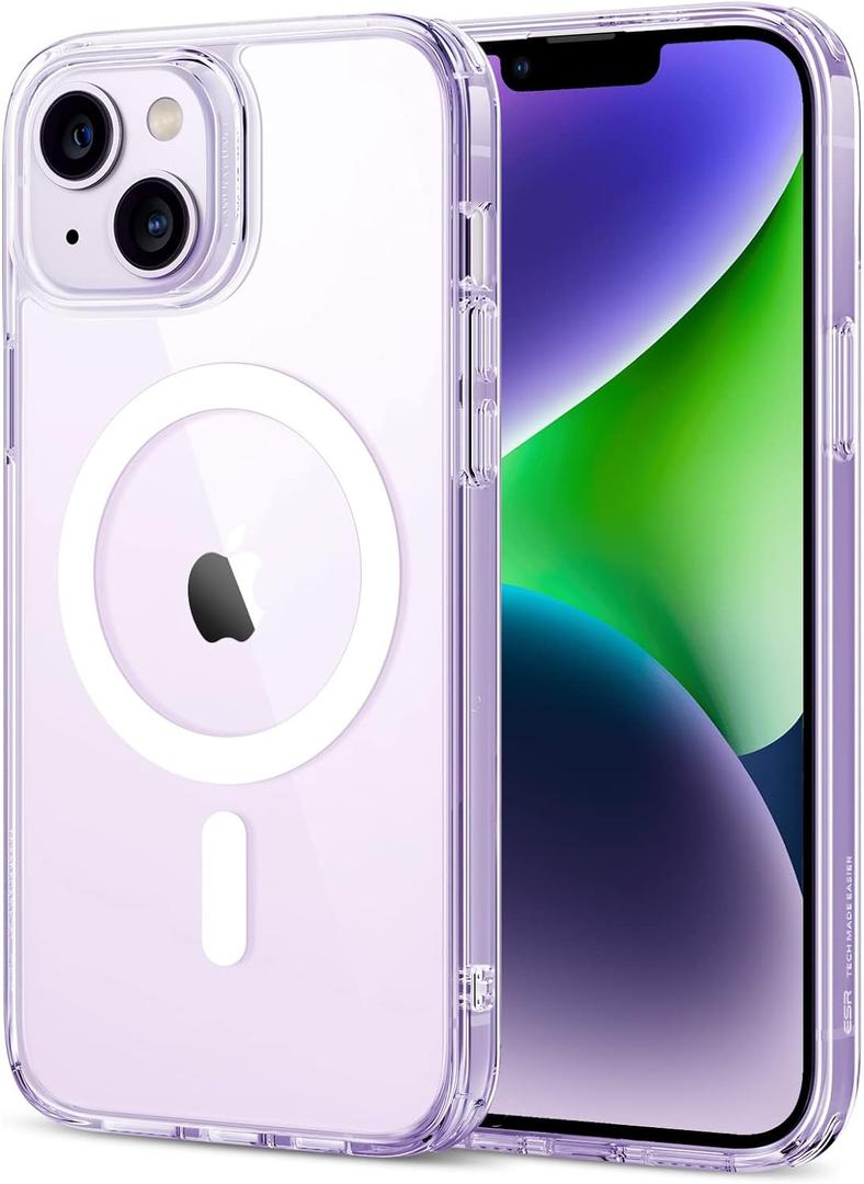 ESR for iPhone 14 Case/iPhone 13 Case, Compatible with MagSafe, Shockproof Military-Grade Protection, Magnetic Phone Case for iPhone 14/13, Classic Series (HaloLock), Clear Purple (B-Clear Purple)