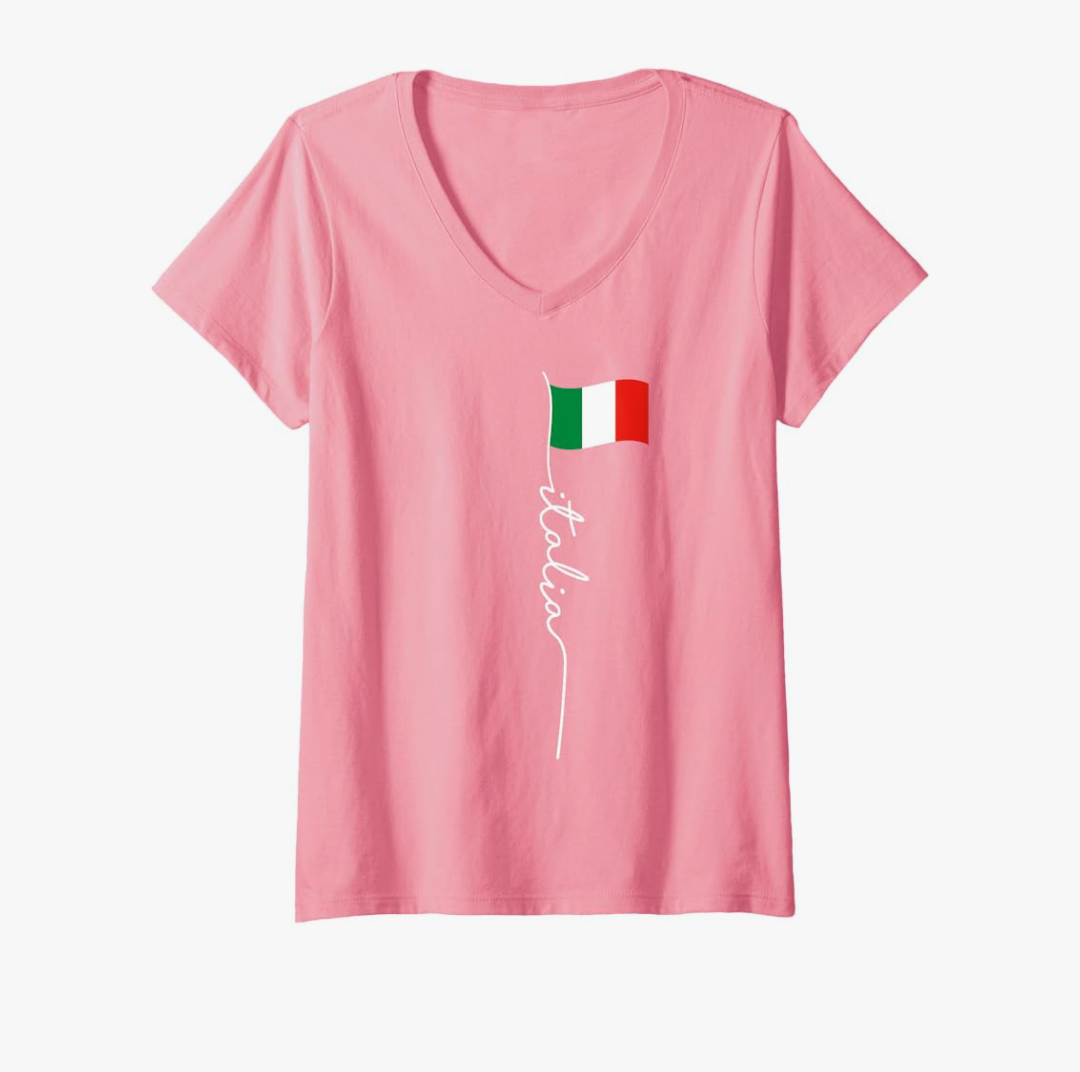 Womens Italy Signature Flag Pole - Elegant Patriotic Italian Flag V-Neck T-Shirt S