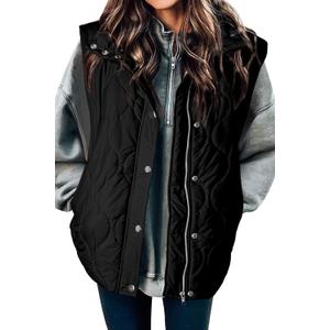 EVALESS Cropped Puffer Vest Women Lightweight Quilted Stand Collar Sleeveless Jackets Fall Winter 2025 Button Zip Up Coat (Medium, Black)