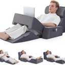 9PCS Wedge Pillow Set for After Surgery Recovery, Adjustable Memory Foam Neck Pillow,Foam Leg Pillow,Relieves Neck,Leg Pain,Sleep Apnea,Reading Pillow with Breathable Seersucker,Dark Grey