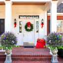 28" Artificial Boxwood Topiary Ball with Lavender, UV Resistant Topiary Tree Faux Boxwood Ball Shaped Porch Bushes with Ground Spike Artificial Bushes for Outdoors Front Door Decor Home Garden