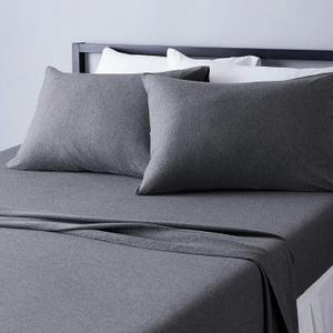 Amazon Basics 4 Piece Bed Sheet Set, 100% Cotton Jersey, Includes Super Soft, Flat and Fitted Sheets, Pillowcase, Full, Dark Gray, Solid