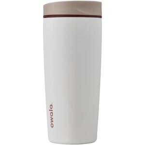 Owala SmoothSip Slider Insulated Stainless Steel Coffee Tumbler, Reusable Iced Coffee Cup, Hot Coffee Travel Mug, BPA Free 20 oz, Tan/White (Vanilla Bean)