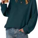 Arach&Cloz Women's Wool Blend Oversized Sweaters Crewneck Casual Outfits Fashion Spring Tops (Large, Dark Green)