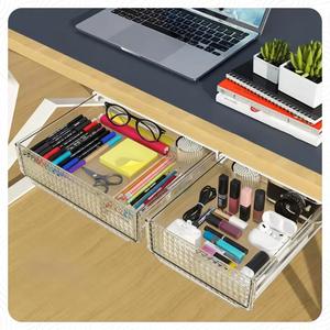Slide and Stash Under Desk Drawers Office Organizer 2-Pack Small and Medium Office Organization Drawer Slides Include Adhesive Tape Easy DIY Installation for Desk Organization, Cupboard, Wardrobe