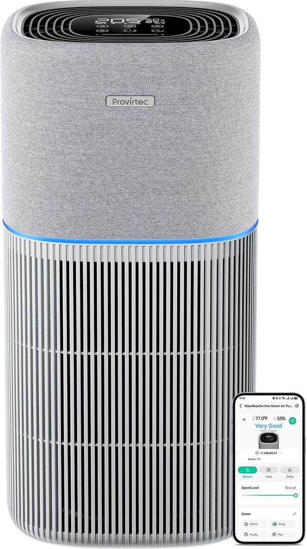 Air Purifiers for Home Large Room Up to 2070Ft with H13 5-Stage True HEPA Filter, Powerful Air Purifier with PM2.5 Air Quality Monitor, Smart Air Cleaner for Pet Allergies/Smoke Pollen/Dust (Grey)