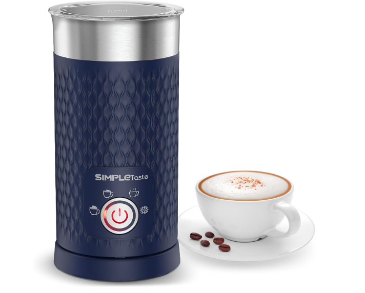 SIMPLETASTE Milk Frother, 4in1 Electric Milk Frother and Steamer, Automatic Warm and Cold Foam Maker and Milk Warmer for Latte, Cappuccinos, Dark Blue
