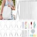 Katech Knitting Needles Set for Beginners, 9 Pairs Circular Knitting Needles Set and 22 Pcs Single Pointed Knitting Needle Set with Tote Bag Knitting Accessories Knit Supplies