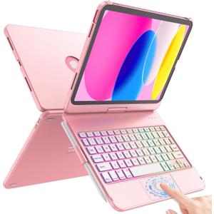 FUWANG Touch Keyboard Case for iPad (A16) 11th Generation 11 inch 2025&10th Gen 10.9 inch 2022, 360 Rotate for iPad 10th Generation Case with Keyboard, Backlit Keyboard Case with Pencil Holder, Pink