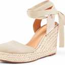 Ermonn Womens Espadrilles Wedge Sandals Platform Closed Toe Ankle Strap Lace Up Summer Shoes, Nude US 9