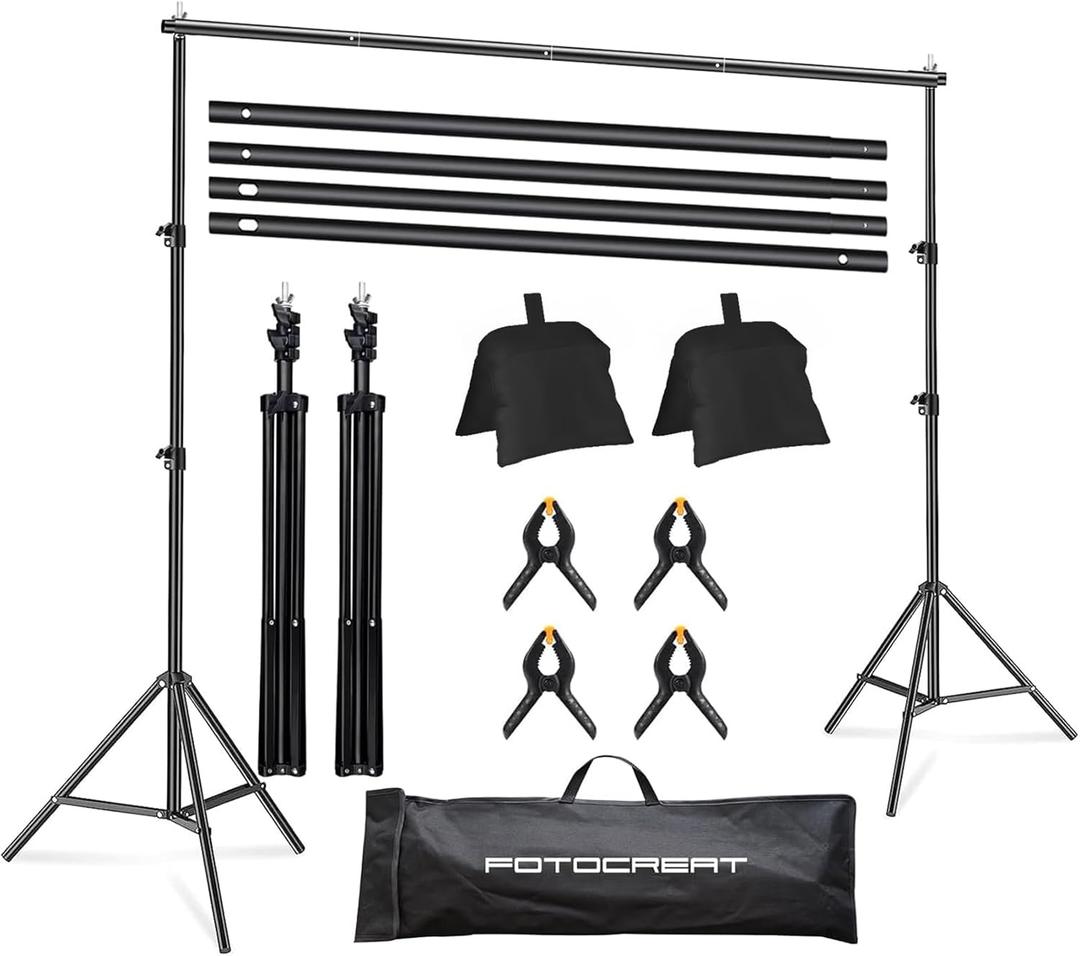 10x6.5ft Backdrop Stand Kit, Heavy Duty Adjustable Photography Stand with Clamps & Carry Bag for Wedding, Live Streaming (BJJ 2x3M)