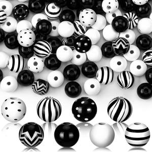 240 Pcs Black and White Christmas Wooden Beads for Crafts, 16mm Round Spacer Stripe Polka Dot Peppermint Beads Bulk for Jewelry Making DIY Garland Pens Winter Xmas Holiday Tiered Tray Tree Decor