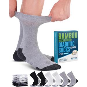 Doctor's Select Bamboo Viscose Diabetic Socks for Men - 6 Pairs Crew Diabetic Socks | Diabetic Neuropathy Socks for Men (Medium, Black, White, Grey)