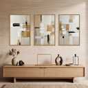 Large Abstract Beige Framed Canvas Wall Art Set, Neutral Textures Wall Decor, Warm Minimalist Shapes Wall Painting, Modern Neutral Art Prints for Living Room, Bedroom, Office - 16"X24"X3