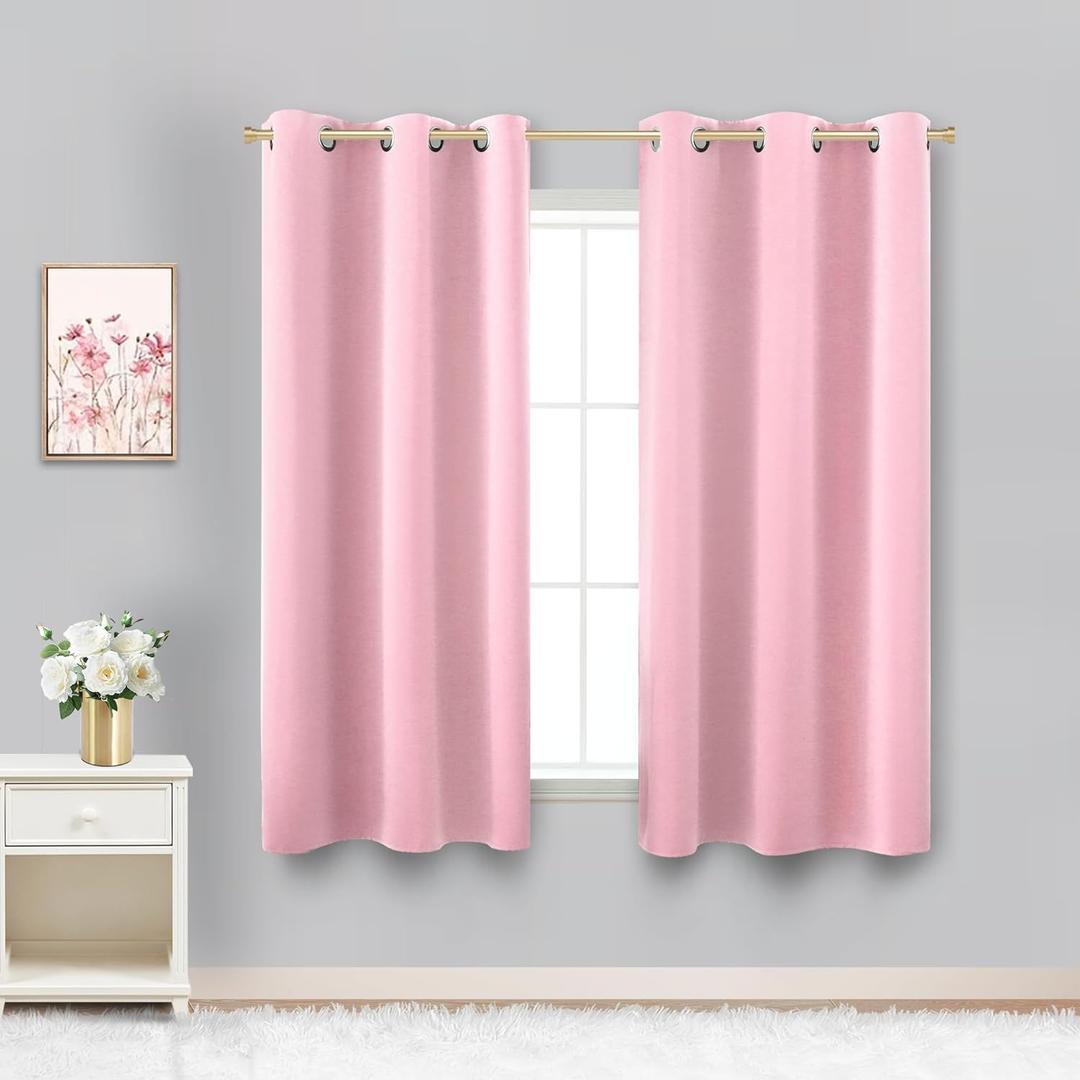KOUFALL Kids Curtains for Bedroom,Nursery Curtains Girl Blackout Baby Pink Short Princess Room Decor for Teen Girls Bathroom Window,45 Inch Length (34"W x 45"L (Pack of 4))