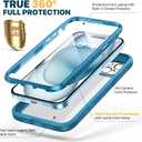 Diaclara Designed for iPhone 15 Plus Case 6.7 Inch,Full Body Rugged Clear Bumper Case w/Built-in Touch Sensitive Anti-Scratch Screen Protector+9H Tempered Glass Camera Lens Protector,Sea Blue